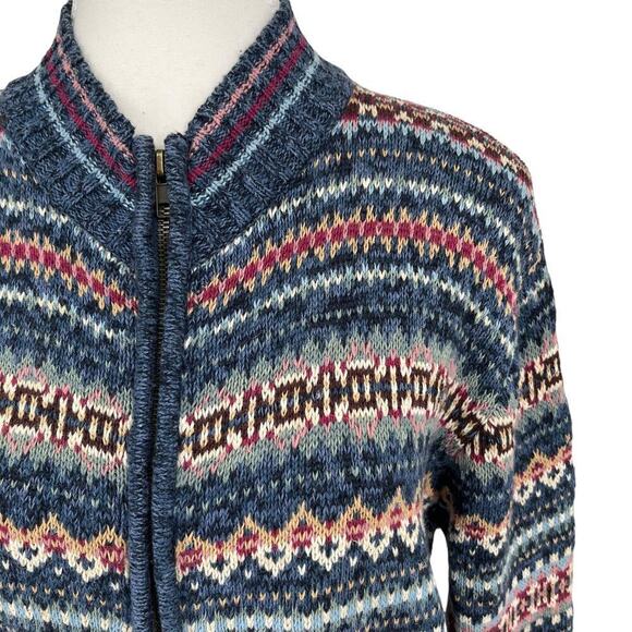 Vintage Y2K Tiara Fair Isle Full Zip Sweater High Neck Blue Pink Medium - Picture 3 of 7